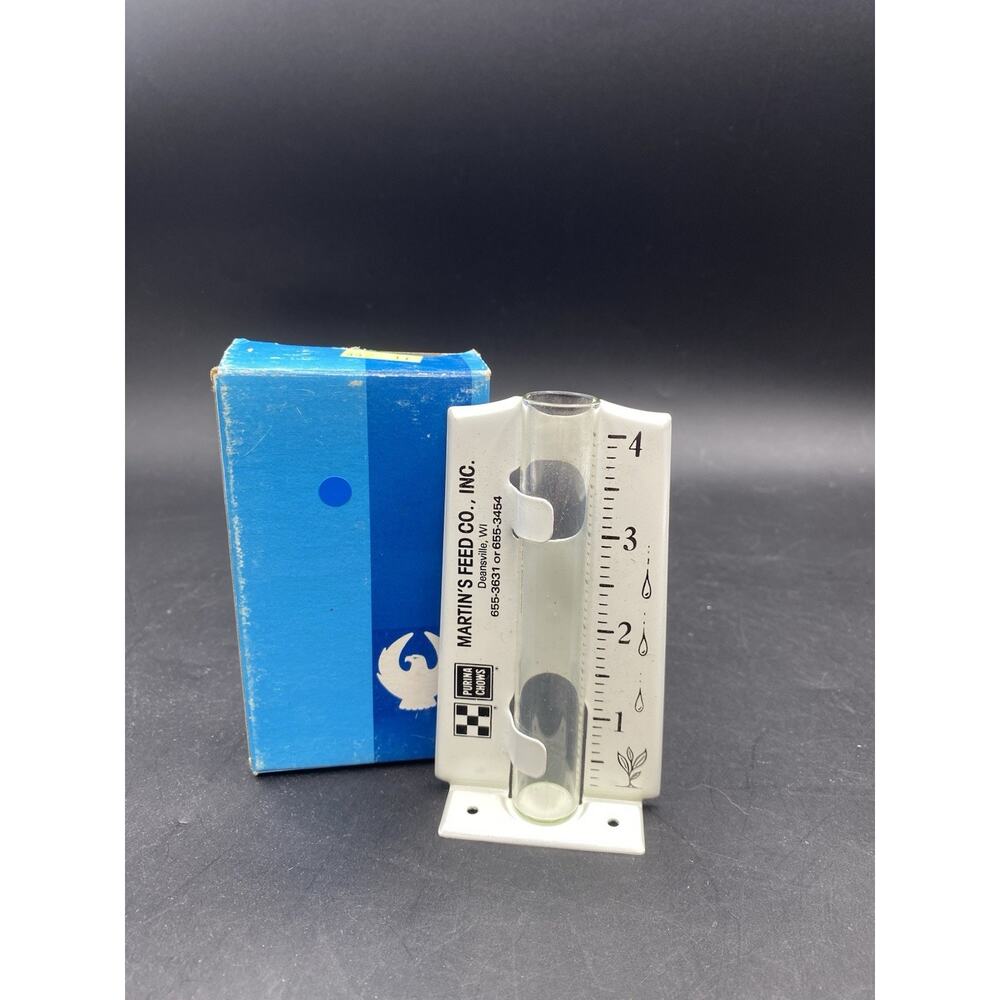 Vintage Rain Gauge Martin’s Feed Co Deansville, Purina Chows. Metal And Glass.